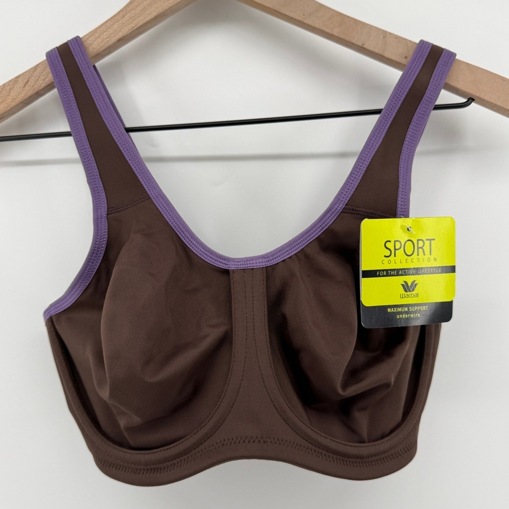 Wacoal 855170 Simone Sport Underwire Bra Brown 32D Full Coverage Unline New